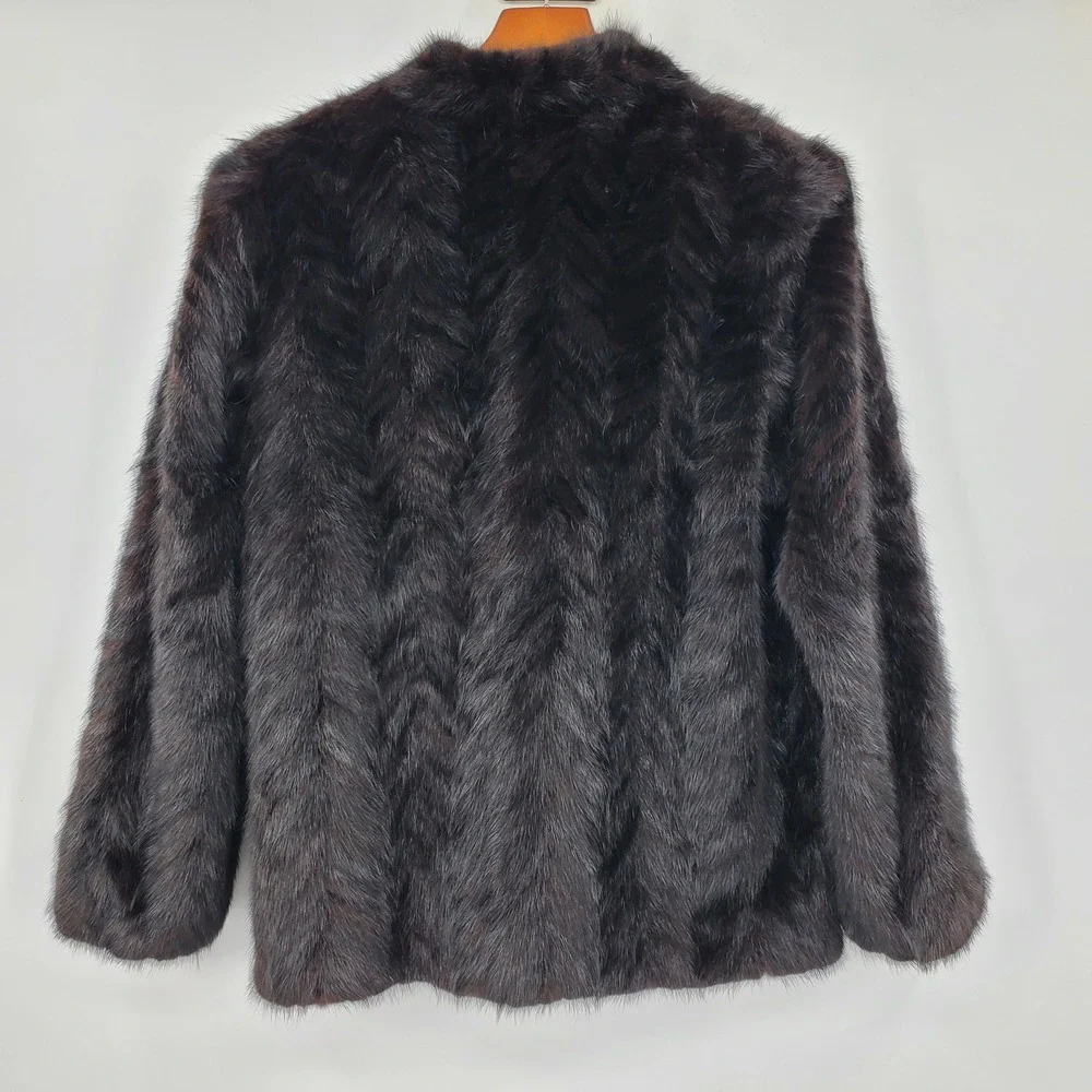 Vintage Bemberg Jacquard Fur Jacket Brown Chevron S Mob Wife Old Money Luxury